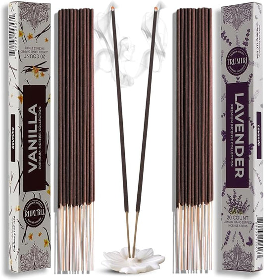 Trumiri Incense Sticks - Combo Pack of 40 Insence-Sticks - 20 Vanilla + 20 Lavender - Insenses - Insents - Incents - Inscense - Incence - Incienso - All Natural Incense Sticks