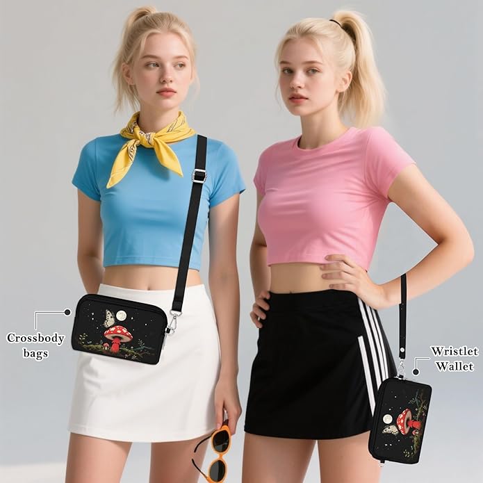 BIAOTIE Wristlet Purses for Women, Nylon Small Crossbody Bags with Adjustable Strap 3 Zipper Wristlet Wallet Phone Organizer