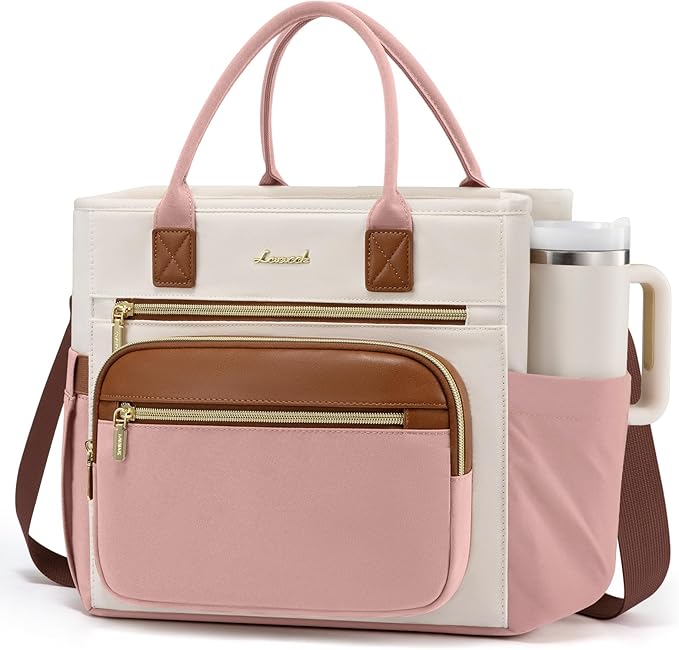LOVEVOOK Insulated Lunch Bag Women,Wide Opening Adult Lunch Box Women with Cup Holder,Large Leakproof Cooler Bag for Work Picnic Beach Family College Mom,Lunch Teacher Breast Pump Diaper Tote Bag