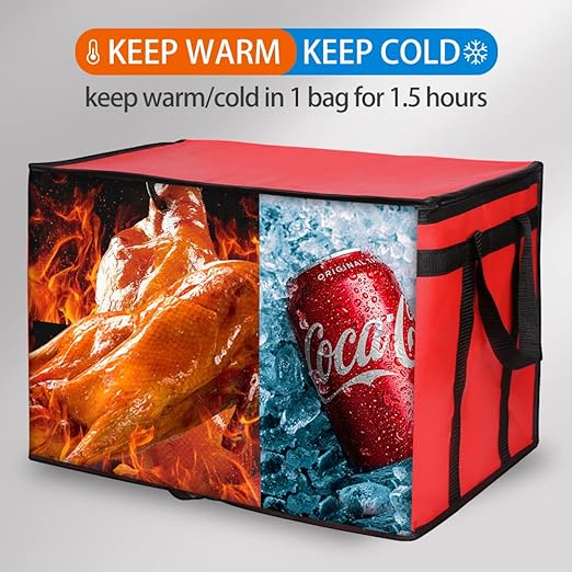 Bodaon 10-Pack Insulated Food Delivery Bag for Commercial Delivery, XXX-Large Grocey Shopping Bag for Catering, Cooler/Thermal Bags for Pizza, Red