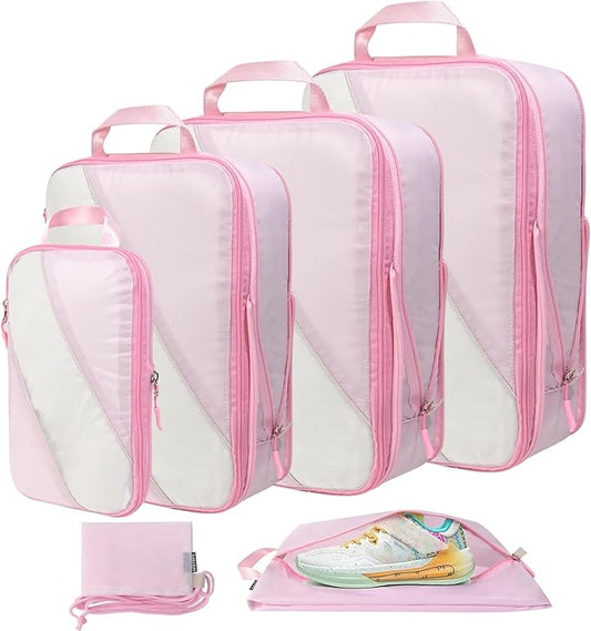 PFEYRPK Lightweight Compression Packing Cubes for Suitcases, Compressible Expandable Travel Packing Organizer with Clear Toiletries and Backpack Bag, Travel Essentials for Carry on Luggage 7 Set