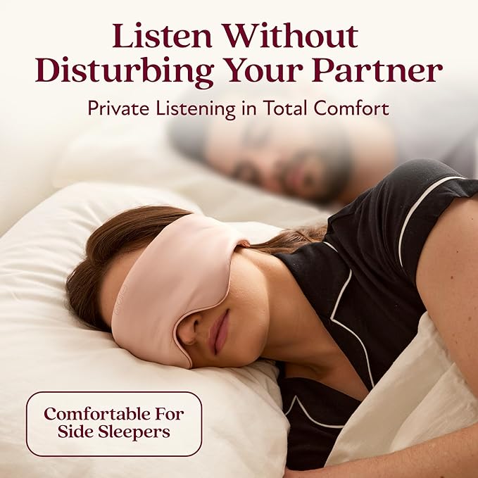 SilkSound 100% Mulberry Silk Bluetooth Sleep Mask for Side Sleepers, Sleeping Eyemask with Bluetooth Headphones, Eye Mask Headphones, Sleep Headphones for Side Sleepers, White Noise Head Phones