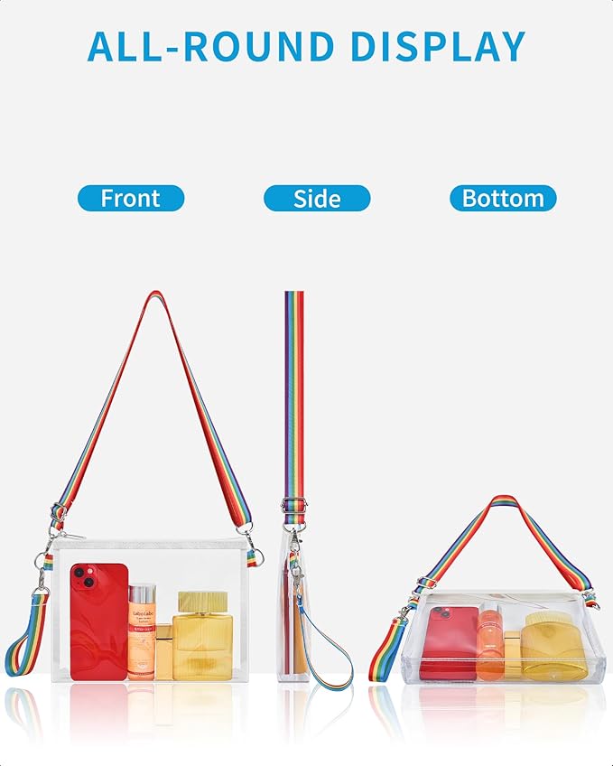 Bagenius Clear Bag for Stadium Events, Clear Purse with Detachable Strap, Sports fan Handbag Purses for Game Day and Concert
