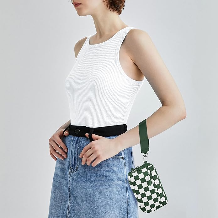Checkered WristleWallets for Women, RFID Wallet Crossbody with 4 Zippers, Credit Card Holder Cell Phone Organizer