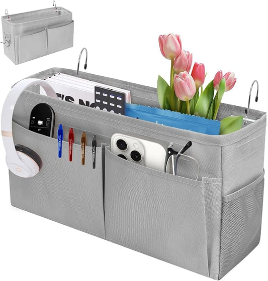 Bedside Caddy Organizer with Fixed Straps, Bunk Bed Caddy ideal for Home, Bunk Bed, Dorm, Hospital, Crib, Versatile Bedside Storage Solution (Grey)