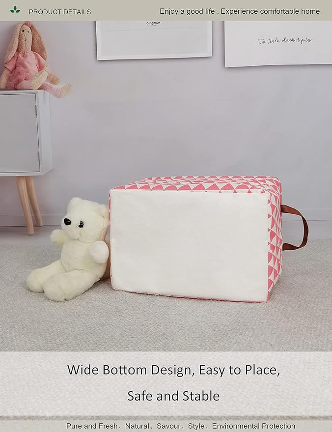 Rectangular Fabric Storage Box, Decorative Basket and Finishing Basket with Handle are Used for The Storage of Clothes, Books and Sundries (Pink Triangle) 1