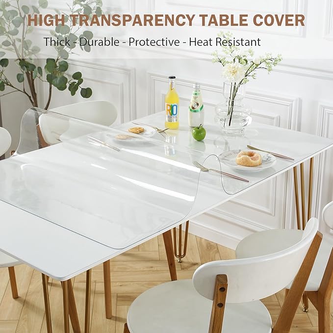 LovePads Clear Table Cover Protector 44 x 78 Inch, 1.5mm Thick Plastic Table Cover, Table Protector for Dining Room Table, Waterproof Vinyl Tablecloth Table Pad Mat for Kitchen, Dresser, Writing Desk