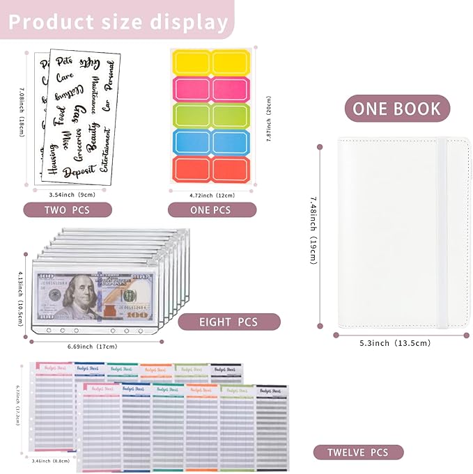NICOOTHBudget Binder Cash Envelopes A6 Money Saving Binder with Zipper envelopes (A6white)