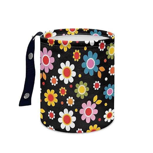 Panskyllis Colorful Hippie Flowers Car Trash Can Collapsible Car Waste Basket Container Waterproof Auto Storage Box Travel Accessories