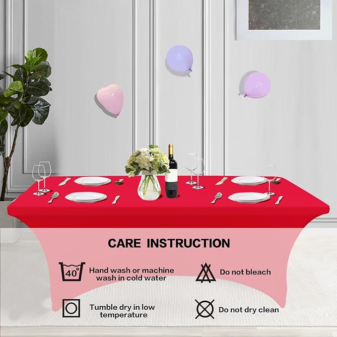 IVAPUPU 8FT Table Cloth for Rectangular Fitted Events Stretch Red Table Covers Washable Cover Spandex Tablecloth Protector for Party, Wedding, Cocktail, Banquet, Festival
