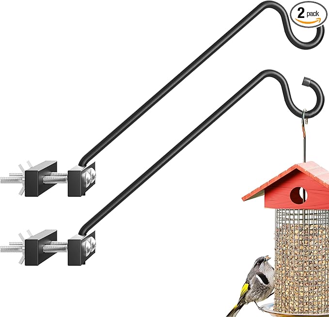 Josmimic 12-Inch 2 Pack Deck Bird Feeder Hanger for Railing, Outdoor Decor Plant Hanger, Balcony Railing Hook - 22LB Capacity - for Hanging Plants, Bird Feeders, Lanterns, Wind Chimes