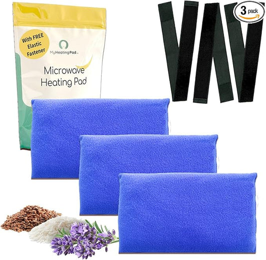 Microwavable Heating Pads for Lower Back, Neck, and Shoulder Pain Relief - Moist Microwave Heating Pad for Muscles and Joints - Microwave Hot Pack Heat Pad for Cramps - 3 Packs Blue - Lavender Scent