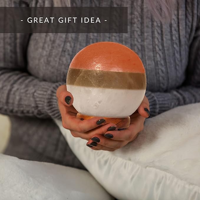 Dual Illumination Salt Rock lamp - Modern Globe Pink White and Grey Design of Salt Lamps with dimmer, Adjustable Glow. 100% Real Himalayan Crystal Round Salt Night Light