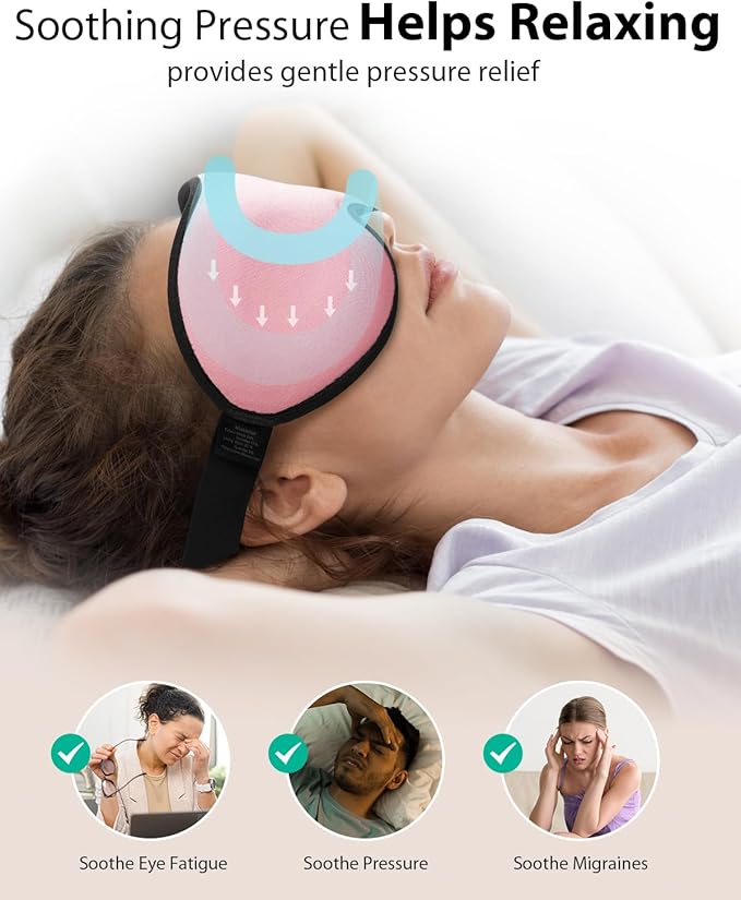 MABAO Weighted Sleep Mask - 100% Blackout Eye Mask for Sleeping for Women Men, 3D Contoured for Lash Extension, Zero Eye Pressure Memory Foam Cover, Soft Gentle Pressure Blindfold for Travel - Pink