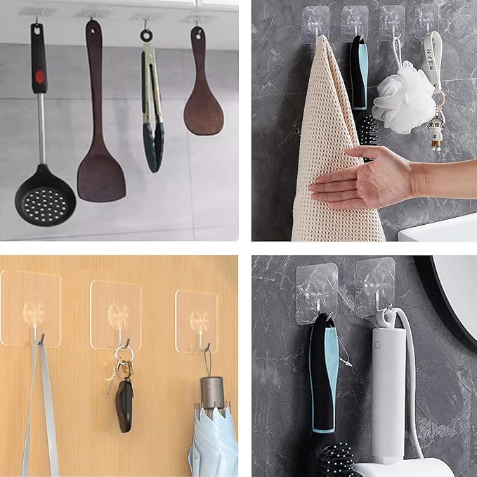 Heavy Duty Adhesive Wall Hooks - Strong & Transparent, Hold up to 22lb, Waterproof & Reusable, Ideal for Kitchen, Bathroom, and Office (20 Pack)