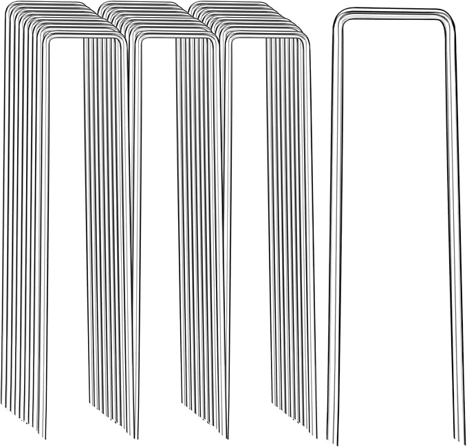 Landscape Staples 8 Inch, 12/25/50/100 Pack U-Shaped Galvanized Garden Stakes, 8 Gauge Heavy Duty Ground Stakes for Outdoor Decorations, Fixed Irrigation Tubing, Fence, Weed Barrier Fabric