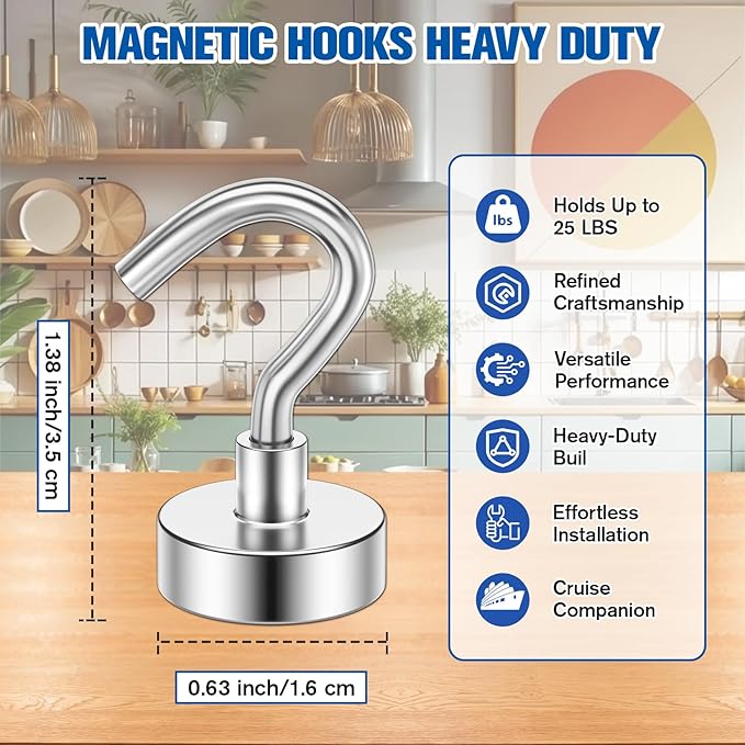 Grtard 200Pack Magnetic Hooks Heavy Duty, 30LBS Magnet Hooks for Cruise, Strong Magnetic Hooks for Hanging, Magnets with Hooks for Home, Kitchen, Workplace, Office (Silver)