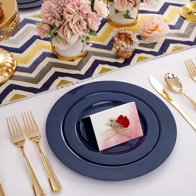 FLOWERCAT 60PCS Blue Plastic Plates - Heavy Duty Blue Plates Disposable (10.25" & 7.5") - serve for 30guest Birthday Party/Wedding/Presidents' Day/Memorial Day/Hanukkah