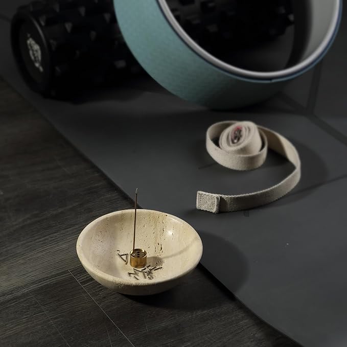 Koville Italian Travertine Incense Holder, 6" Incense Holders for Sticks, Sturdy Incense Burner Ash Catcher, Ideal for Meditation, Relaxing, Easy to Clean