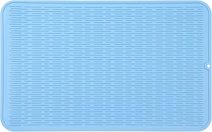 MicoYang Silicone Dish Drying Mat for Multiple Usage,Easy clean,Eco-friendly,Heat-resistant Silicone Mat for Kitchen Counter or Sink,Refrigerator or Drawer Liner Light Blue 4XL 32 inches x 18 inches