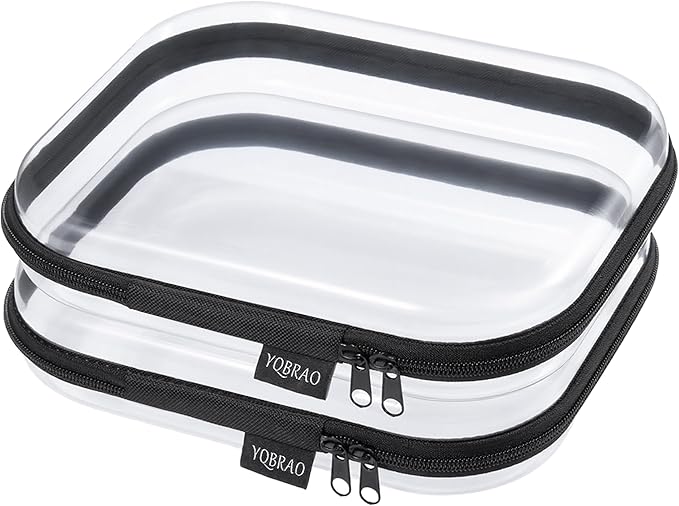 Hard Sided Clear Zipper Case for Storage- Professional-Grade Plastic Clear Zipper Pencil Case,Toy Storage Bins, Toiletry Bags, Travel Organizer（Black,2 Pack, M）