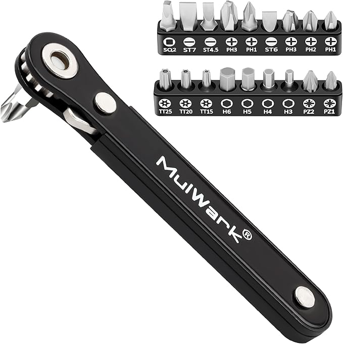 MULWARK 20pcs Small Screwdriver Set, 1/4" Right Angle Screwdriver Set, 90-Degree Offset Screwdriver for Tight Spaces, Auto Repair, Electronics, DIY Home Improvement EDC Tool Kit