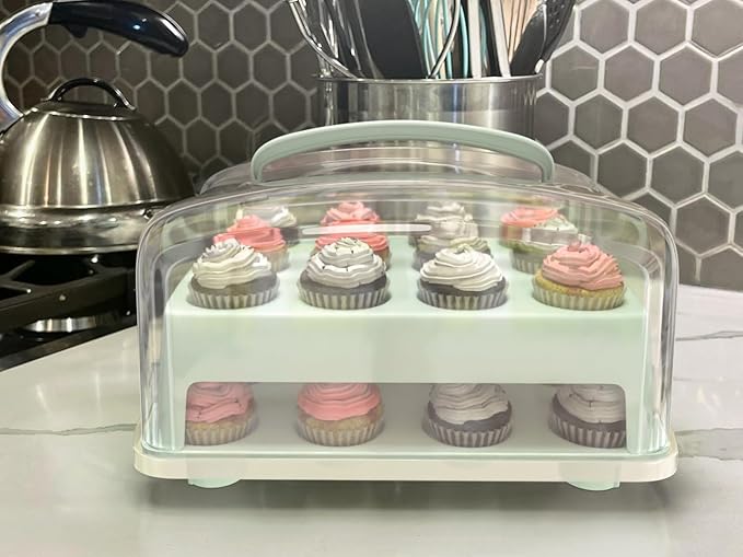 Top Shelf Elements MINI Cupcake Box. NOT For Standard Size Cupcakes. Fashionable Green Carrier Holds 24 MINI-Size Cupcakes, Cupcake Traveler,