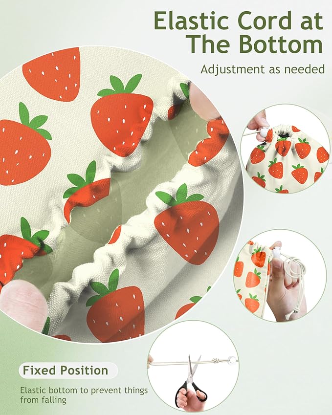 Kokaaee Plastic Bag Holder, Grocery Bag Organizer - 1 Pack Cute Kitchen Dispenser Holders Reusable Shopping Western Hanging Wall with Adjustment Drawstring Closure for Women Home, Strawberry