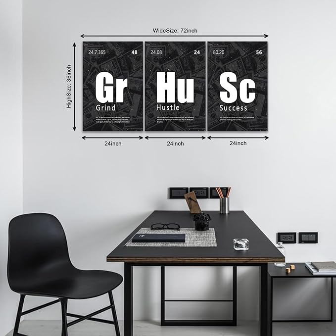 KAWAHONE Motivational Wall Art Success Posters-Grind Hustle Success Inspirational Quotes Canvas Prints for Office, Home Office, Living Room
