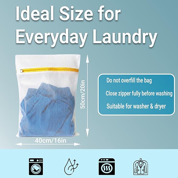 Mesh Laundry Bags for Delicates 16x20inch – 3 Pack Lingerie Bags for Washing Delicates, Fine Mesh with Sturdy Zipper, Protect Clothes in Washer & Dryer, Laundry Essentials for Home & Travel (Style 01)