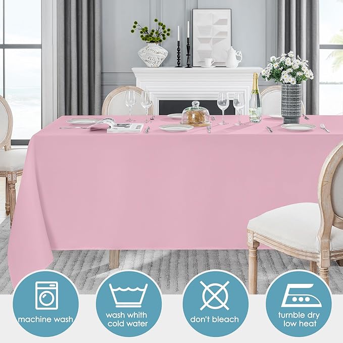 VidaFete Tablecloth 2 Pack 90 * 156inch Rectangle Table Cloth Polyester, Stain Wrinkle Resistant Polyester Dining Table Cover for Kitchen Dining Party Wedding Rectangular Buffet Decoration (Pink)