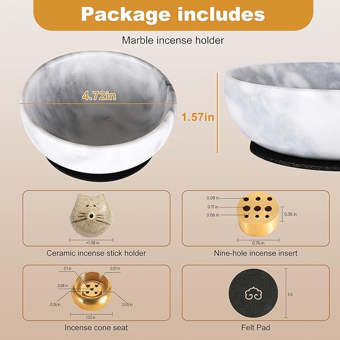 Natural Marble Incense Holder for Sticks – Handmade Incense Burner with 9 Holes, Ideal for Smudging, Meditation, and Aromatherapy – Large Size to Catch Ash, Perfect for Home Décor