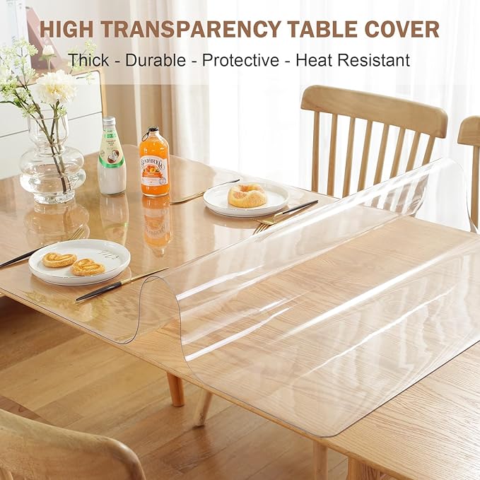 LovePads Clear Table Cover Protector, 28 x 54 Inch 2mm Thick Plastic Table Cover, Table Protector for Dining Room Table, Waterproof Dresser Cover Top for Kitchen, Coffee, Writing Desk