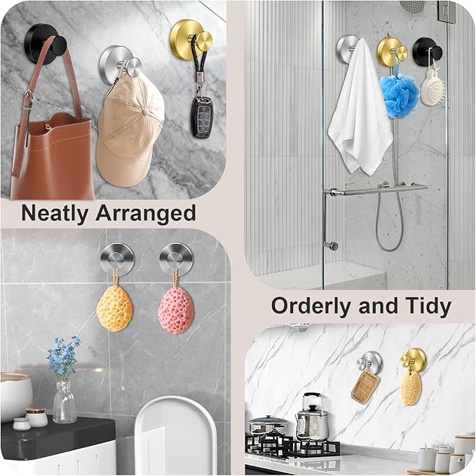 Herda Suction Cup Hooks for Shower Stainless Steel Suction Wreath Hanger for Glass Door No-Drill Removable and Reusable Suction Cup Hook for Loofah, Towel, Bathrobe, Holds Up to 15 Lbs - 4Pack, Silver