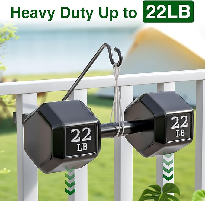 Josmimic 12-Inch 2 Pack Deck Bird Feeder Hanger for Railing, Outdoor Decor Plant Hanger, Balcony Railing Hook - 22LB Capacity - for Hanging Plants, Bird Feeders, Lanterns, Wind Chimes