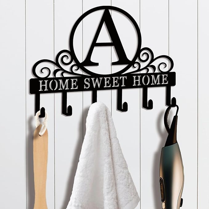 Metal Letter A Key Holder for Wall, Monogram Coat Rack Wall Mount, Key Hooks Perfect for Bathroom, Living Room, Kitchen, Office Ideal Wedding, Anniversary, Housewarming Gift (A)