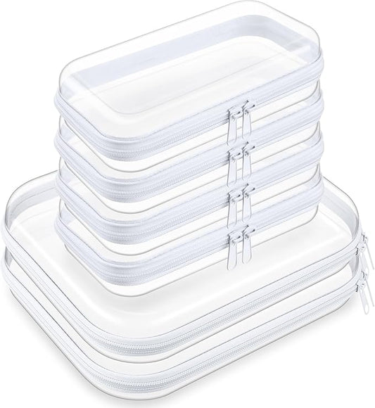 Sanwuta 6 Pcs Clear Hard Zipper Case Plastic Zipper Pouches Transparent Makeup Bag Pencil Case Pouches Toiletry Diaper Bag for Travel Toy Storage Organizer Bins(Clear,Two Sizes)