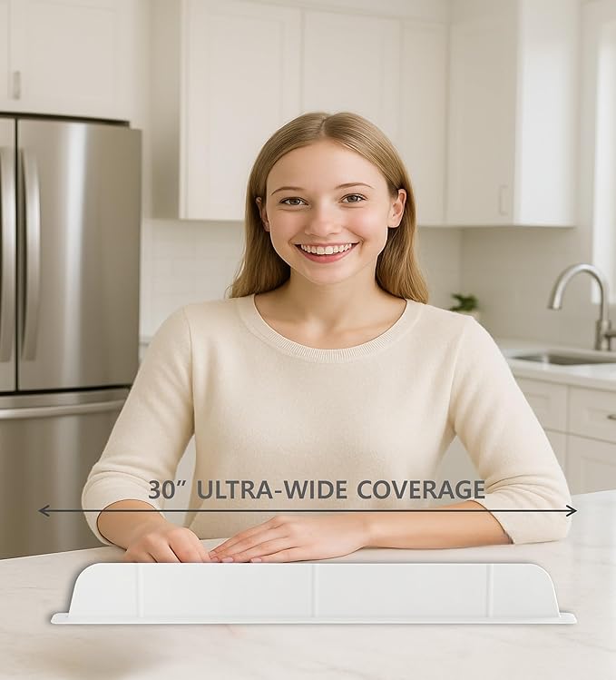 30 inch (75cm) Premium Kitchen Sink Silicone Water Splash Guard SIZE UPGRADE 30" and new package - NO Suction Cups, Ultra Wide 30" - Made in Korea (Ultra Wide Eco White)