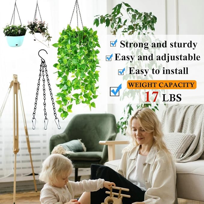 YINGFENG 236 Inch Black Metal Hanging Chains and Hanging Basket Hooks Set for Bird Feeders, Birdbaths, Planters, Grow Lights, Lanterns, Wind Chimes and Ornaments, Eye Screws, Chain Hooks DIY