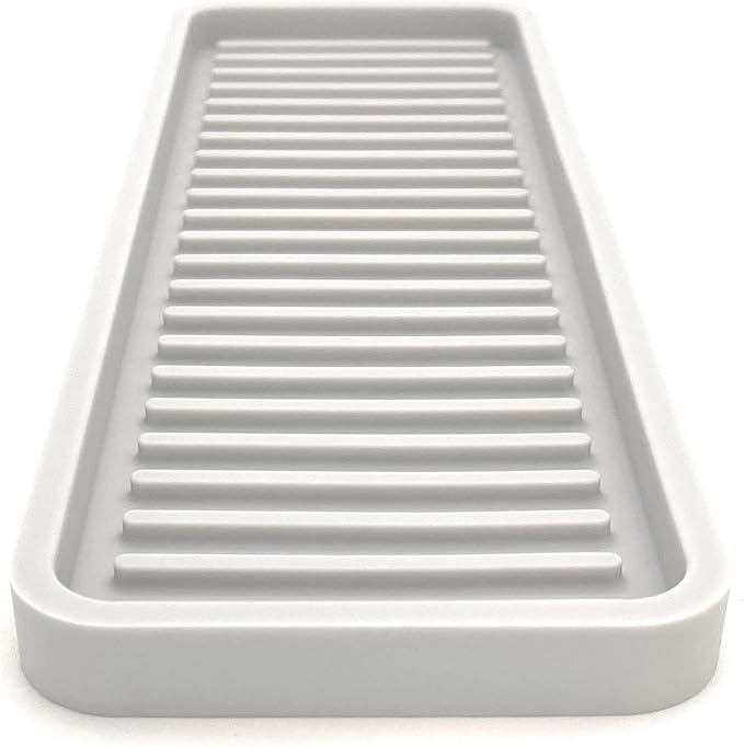Happitasa Silicone Kitchen Sink Organizer Tray, Sponge Holder and Countertop Protector | Bathroom and Kitchen Soap Dish and Dispenser Tray (Light Grey, 12"x4")