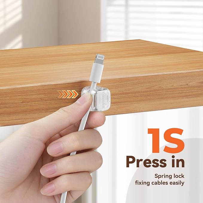 12Pack Rotatable Cord Organizer,Spring Cable Clips Desk Cable Management Cord Holder Adhesive Phone Charger Cord Clips for Home Office Car Wall Nightstand Accessories Clear