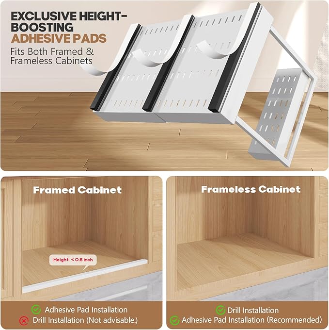 1-Pack L-Shape Expandable Under Sink Organizer with 3 Ball-Bearing Slide Rails, 2-Tier Pull-Out Under Cabinet Storage Shelf for Kitchen & Bathroom, Height-Adjustable Slide-Out Cabinet Drawer - White