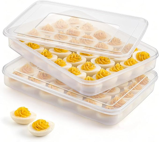HANSGO Deviled Egg Containers with Lid, Set of 2, Plastic Clear Deviled Egg Tray Holder Carrier for 60 Eggs, Suitable for Refrigerator, Home, Party, Kitchen Supplies, Stackable & Portable