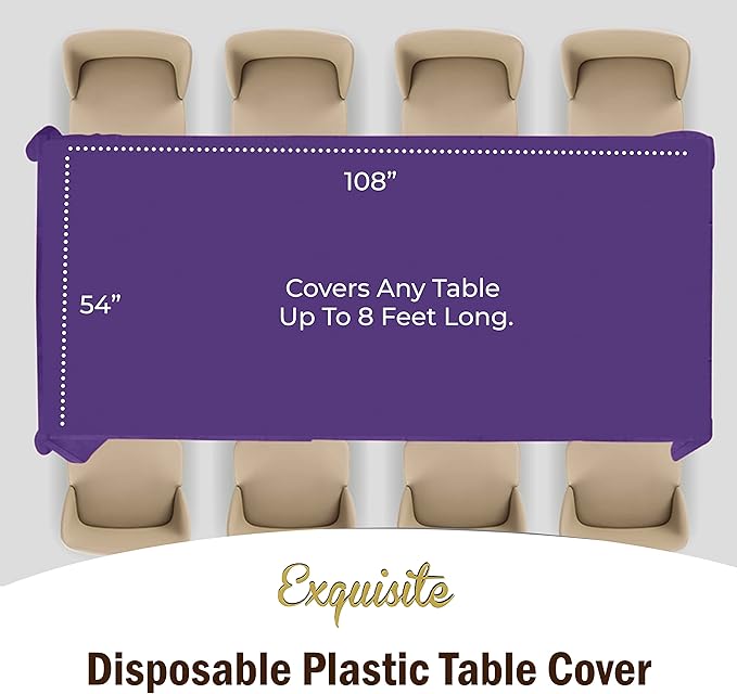 Party Solids Pack Of 12 Premium Plastic Tablecloth 54 Inch x 108 Inch Rectangle Table Cover - Purple