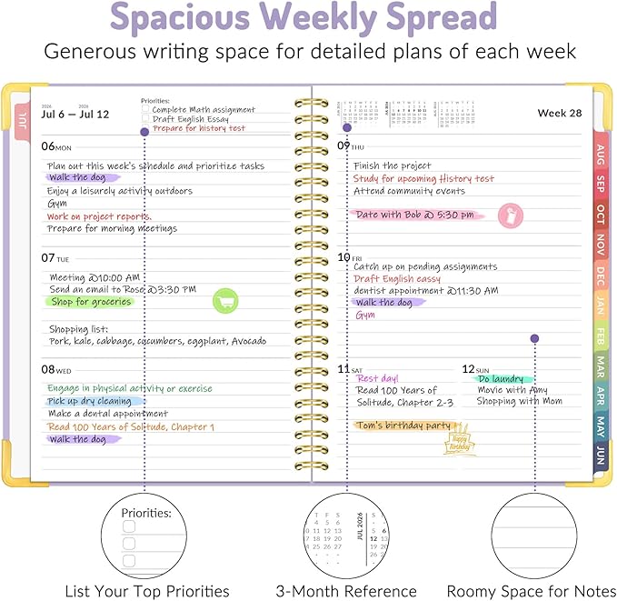 Forvencer Academic Planner 2026-2027, July 2026-June 2027 Weekly & Monthly Hardcover Calendar Planner, 6" X 8", Daily Agenda Book, School Office Notebook College Teacher Organizer A5, Off-white