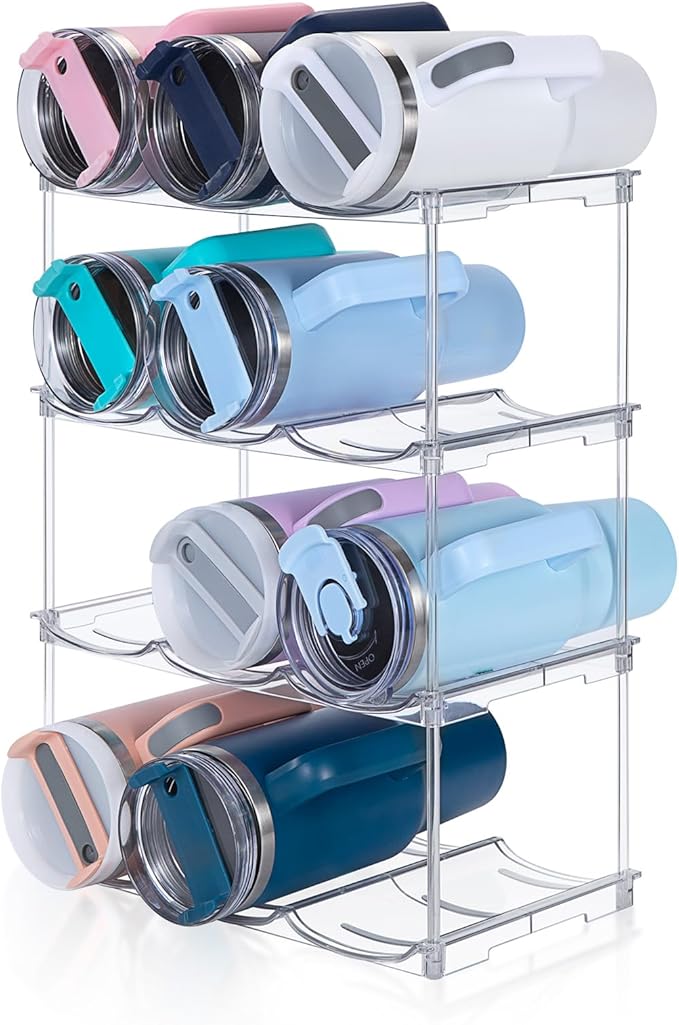 Stackable Water Bottle Organizer for Stanley 40 oz Tumbler, Water Bottle Holder for Cabinet, Pantry Kitchen Organizers and Storage for Stanley Cup Accessories, Tumbler Organizer and Wine Rack, 4-Pack
