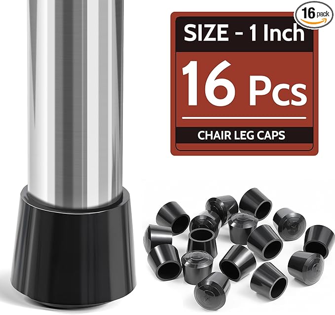 Chair Leg Caps, Sopito 1 Inch Rubber Chair Leg Floor Protectors, Thickened Non-Slip Indoor Outdoor Furniture Cups Covers, Round Black-16 Pack