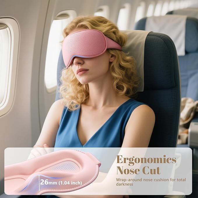 Sleep Mask for Women Men - 100% Blackout Eye Masks for Sleep, Lash Extensions 3D Contoured Sleeping Mask, Soft Adjustable Light Blocking Eye Cover Blindfold for Travel, Pink