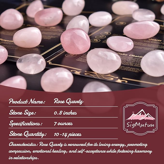 Polished Stone Set Rose Quartz Crystals, 0.8" Handpicked Tumbled Gemstones Rocks, Pebbles for Reiki, Chakra, Healing, Home Decor