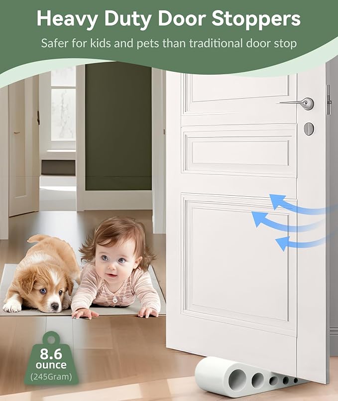 1.9 Inches Heavy Duty Door Stopper, 2 Pack Rubber Door Stop, Door Stoppers for Bottom of Door, Large Door Stopper Wedge for Home Office School (White)